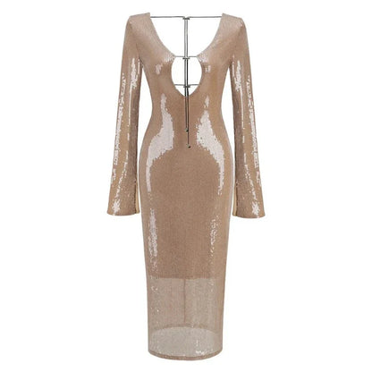 Langes Pailletten-Kleid mit Schnürung am Brustbereich