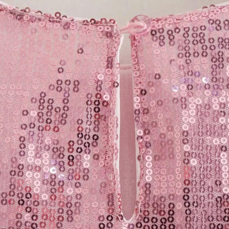 Top Crop Pailletten Rose Manches Plumes