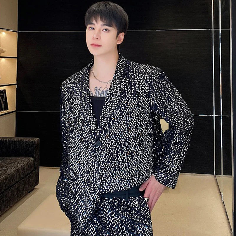 Herren-Set aus Jacke und Hose mit schwarzen Pailletten