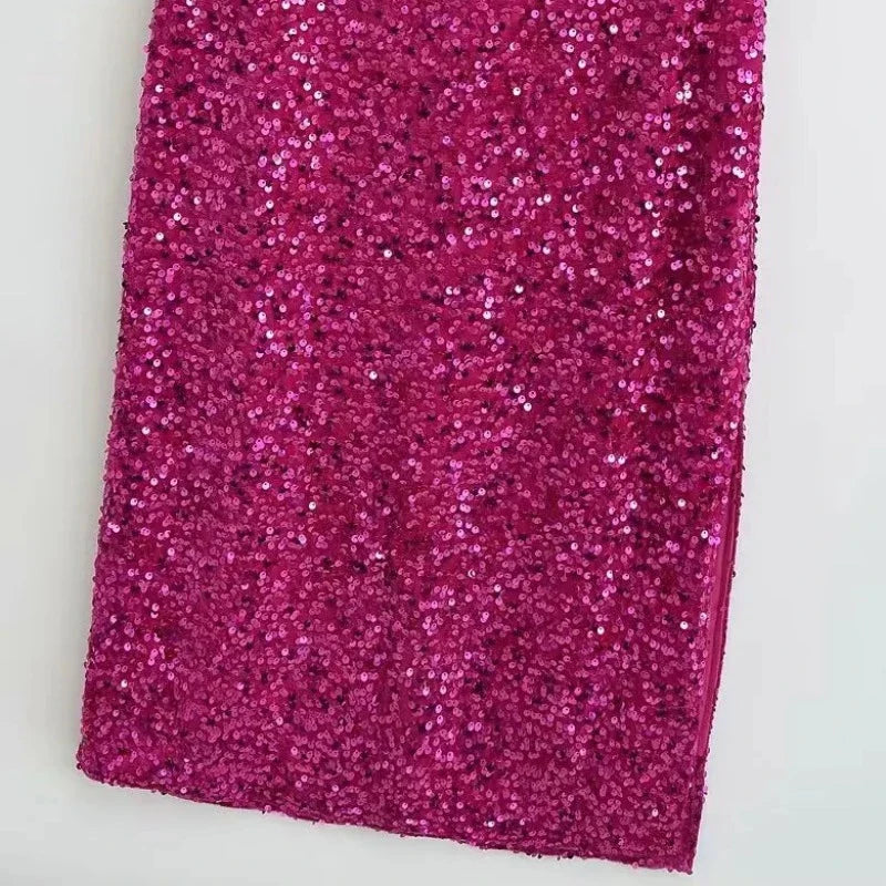 Tüllkleid mit Pailletten, rosa, mit Schlitz und Trägern