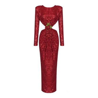 Pailletten-Kleid mit Rückenausschnitt und Blumen