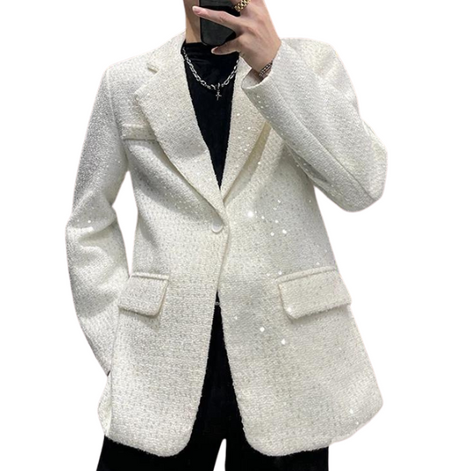 Herren Glitzer-Blazer Jacke Schwarz und Weiß