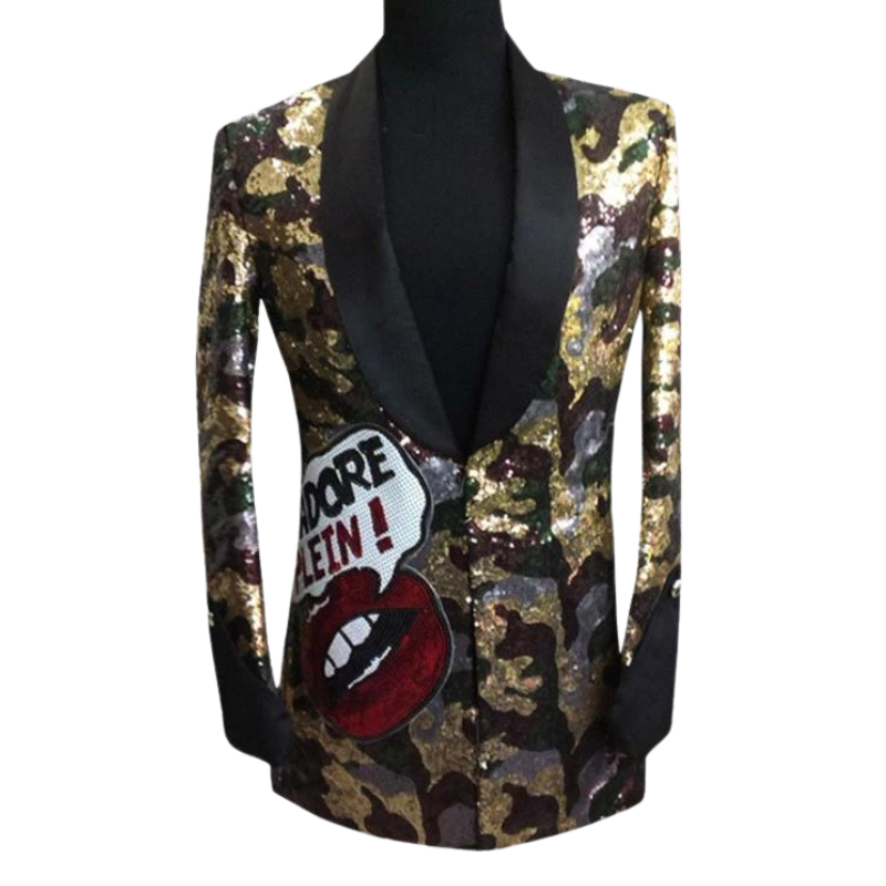 Herren Pailletten-Anzugjacke mit Leopardenmuster