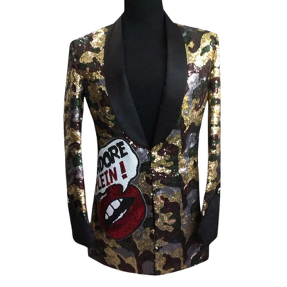 Herren Pailletten-Anzugjacke mit Leopardenmuster