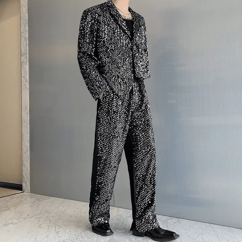 Herren-Set aus Jacke und Hose mit schwarzen Pailletten