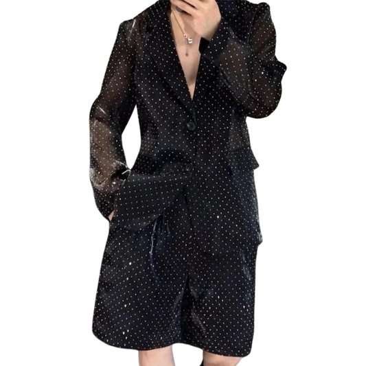 Schwarze Herren Lederjacke und Shorts mit Strass