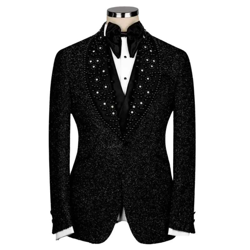 Anzugjacke, Hose und Weste aus schwarzen Pailletten für Herren