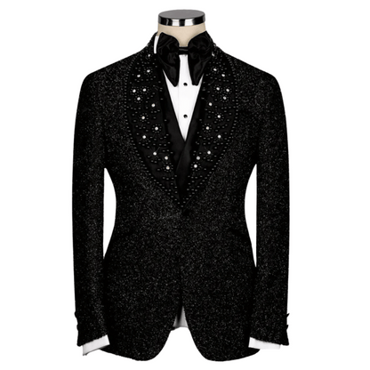 Anzugjacke, Hose und Weste aus schwarzen Pailletten für Herren