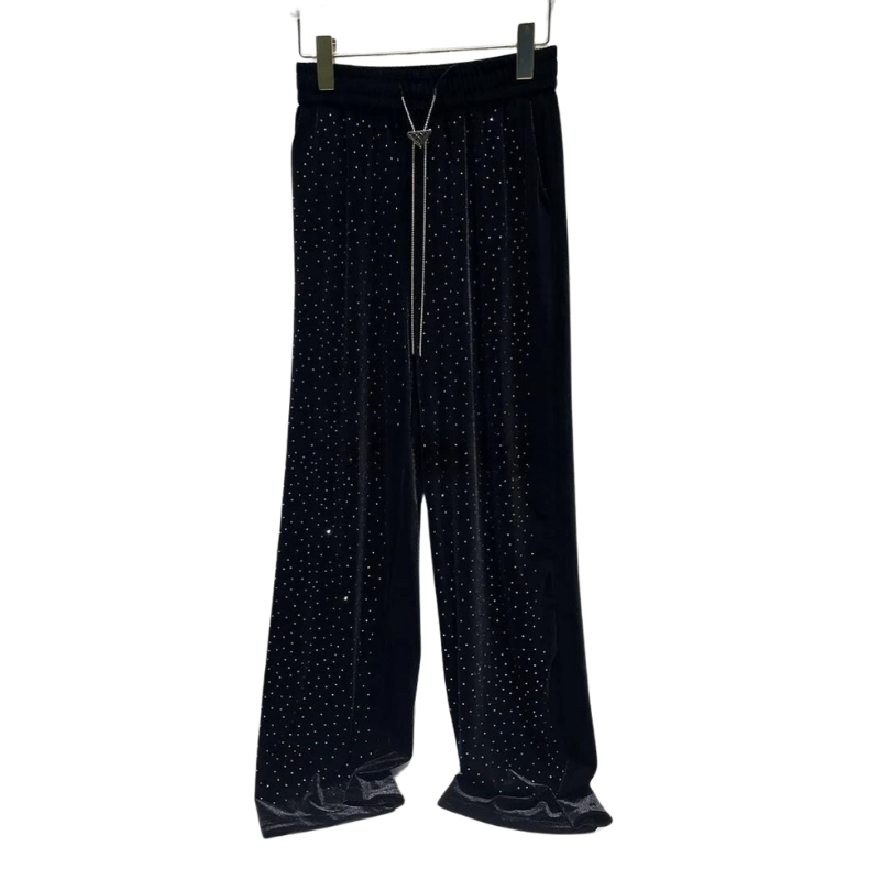 Schwarz Velours Paillettenhose