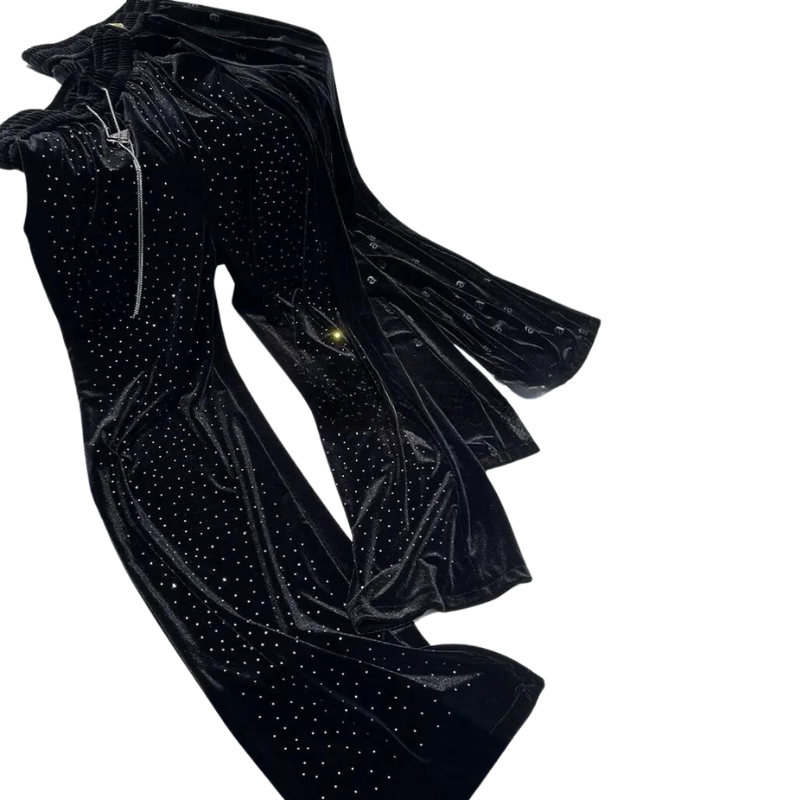 Schwarz Velours Paillettenhose