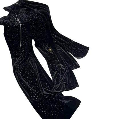 Schwarz Velours Paillettenhose