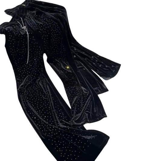 Schwarz Velours Paillettenhose