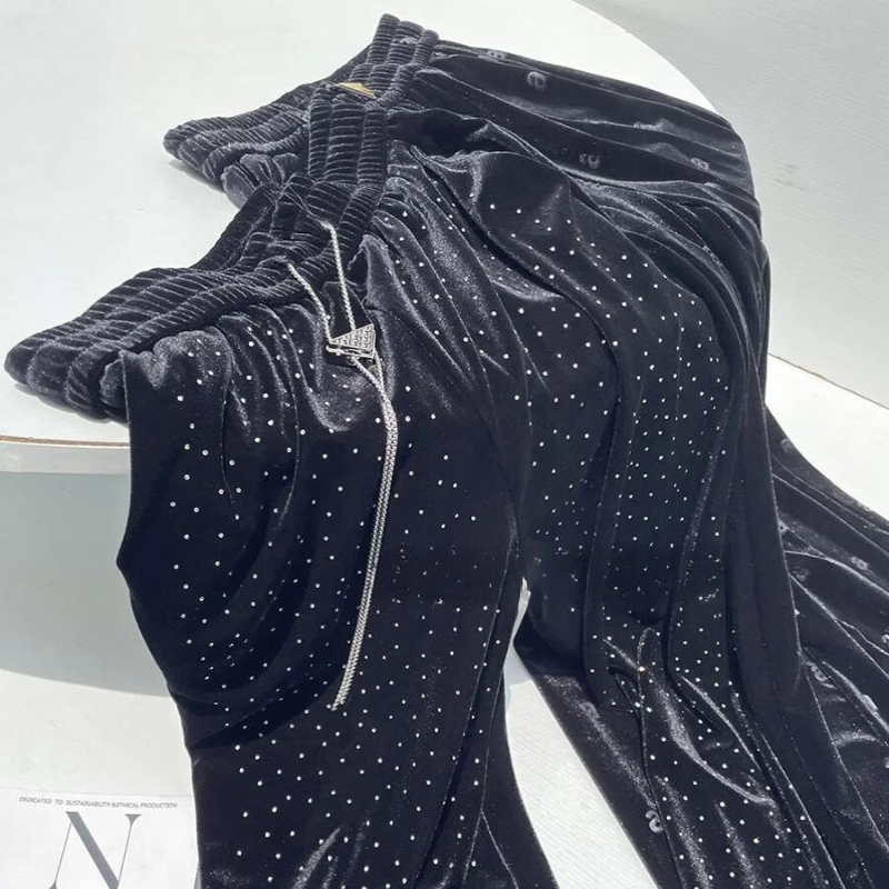 Schwarz Velours Paillettenhose