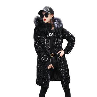 Pailletten-Naquardparka-Jacke