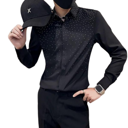 Schwarzes Herrenhemd mit Strass