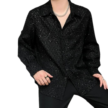 Schwarzes Herren-Shirt mit Paillettenstrick