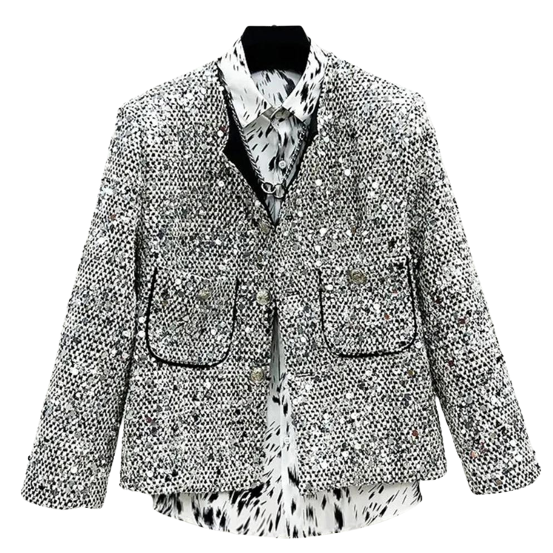 Pailletten-Strickjacke in Silber-Grau