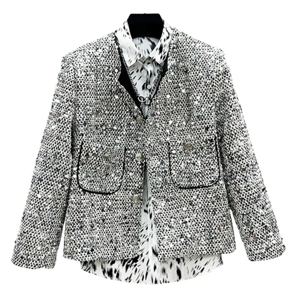 Pailletten-Strickjacke in Silber-Grau