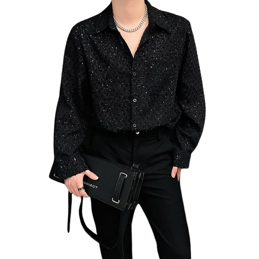 Schwarzes Herren-Shirt mit Paillettenstrick