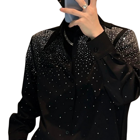 Schwarzes Hemd mit Strass für Herren