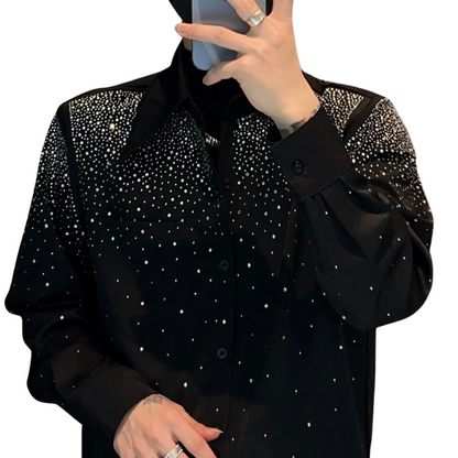 Schwarzes Hemd mit Strass für Herren