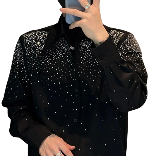 Schwarzes Hemd mit Strass für Herren