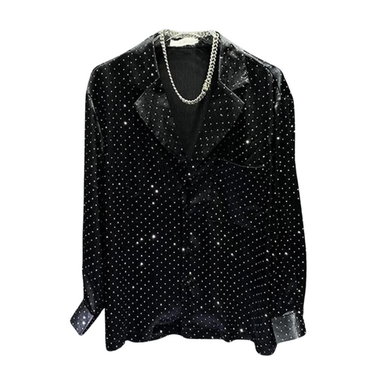 Schwarzes Herrenhemd mit Strass, Blazer-Stil