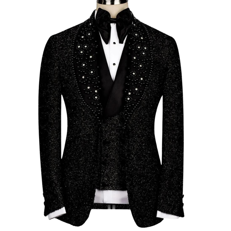 Anzugjacke, Hose und Weste aus schwarzen Pailletten für Herren