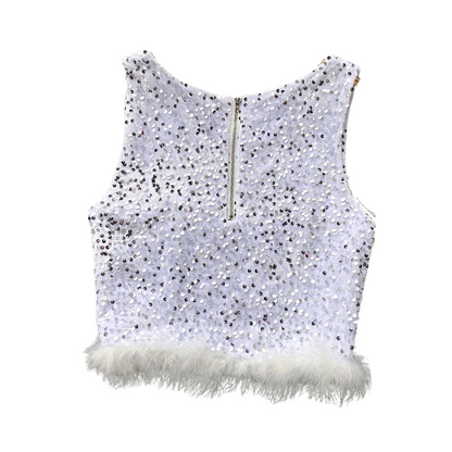 Oberteil Top mit Pailletten, Unterhose, Fell, Damen