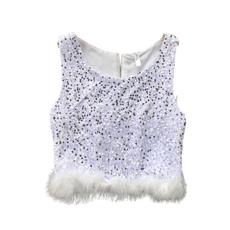 Oberteil Top mit Pailletten, Unterhose, Fell, Damen