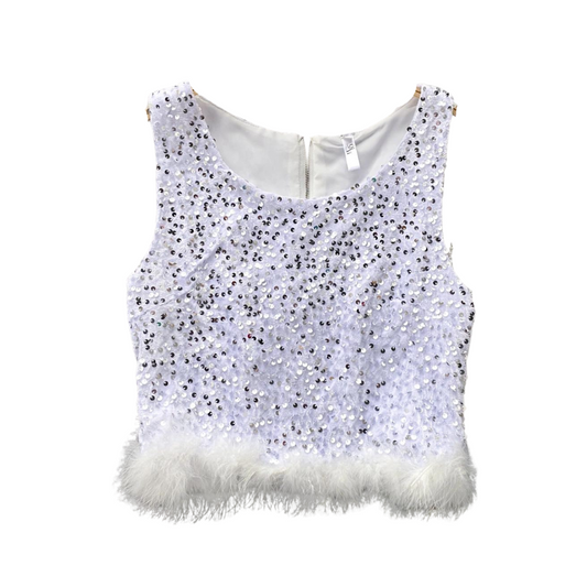 Oberteil Top mit Pailletten, Unterhose, Fell, Damen