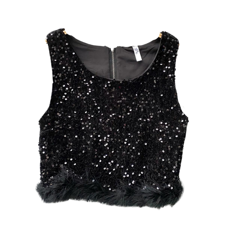 Oberteil Top mit Pailletten, Unterhose, Fell, Damen