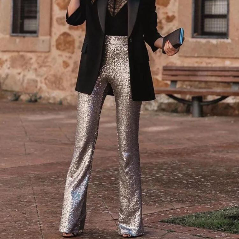 Weit geschnittene Damen-Paillettenhose