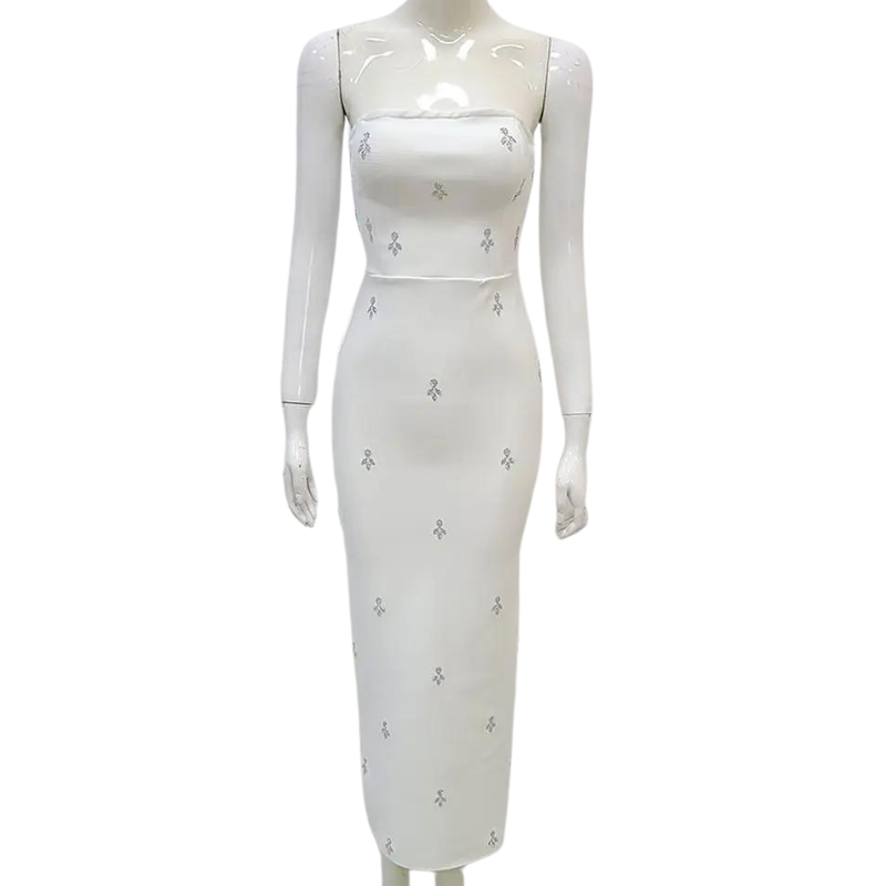 Weißes Bustier-Kleid mit Strass für Damen