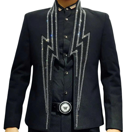Herren Blazer Jacke mit Strass und Reißverschluss