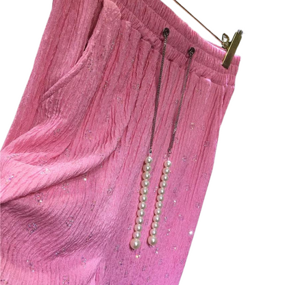 Plissee-Hose mit Pailletten und Strass