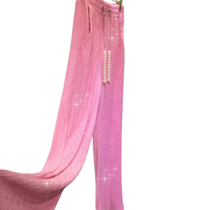 Plissee-Hose mit Pailletten und Strass