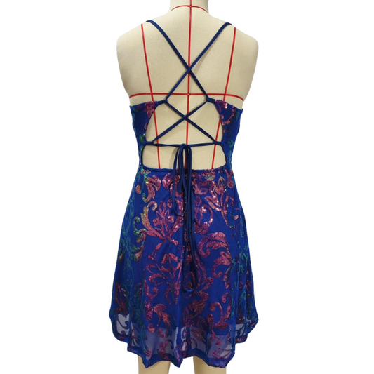 Abendkleid mit Pailletten, blau, mit Trägern