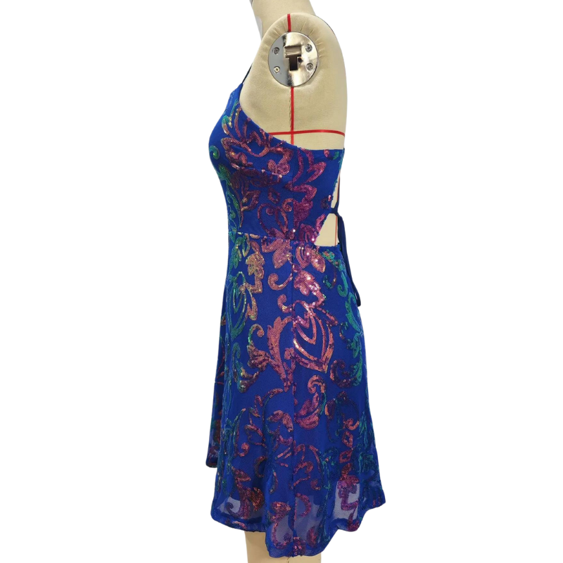 Abendkleid mit Pailletten, blau, mit Trägern