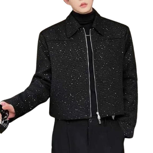 Schwarze Paillettenjacke Herren mit Reißverschluss